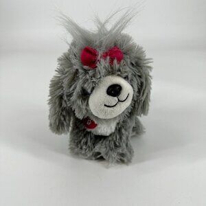 Barbie Mattel Grey Shaggy Puppy Plush Pink Bow Dog Stuffed Animal Small Toy